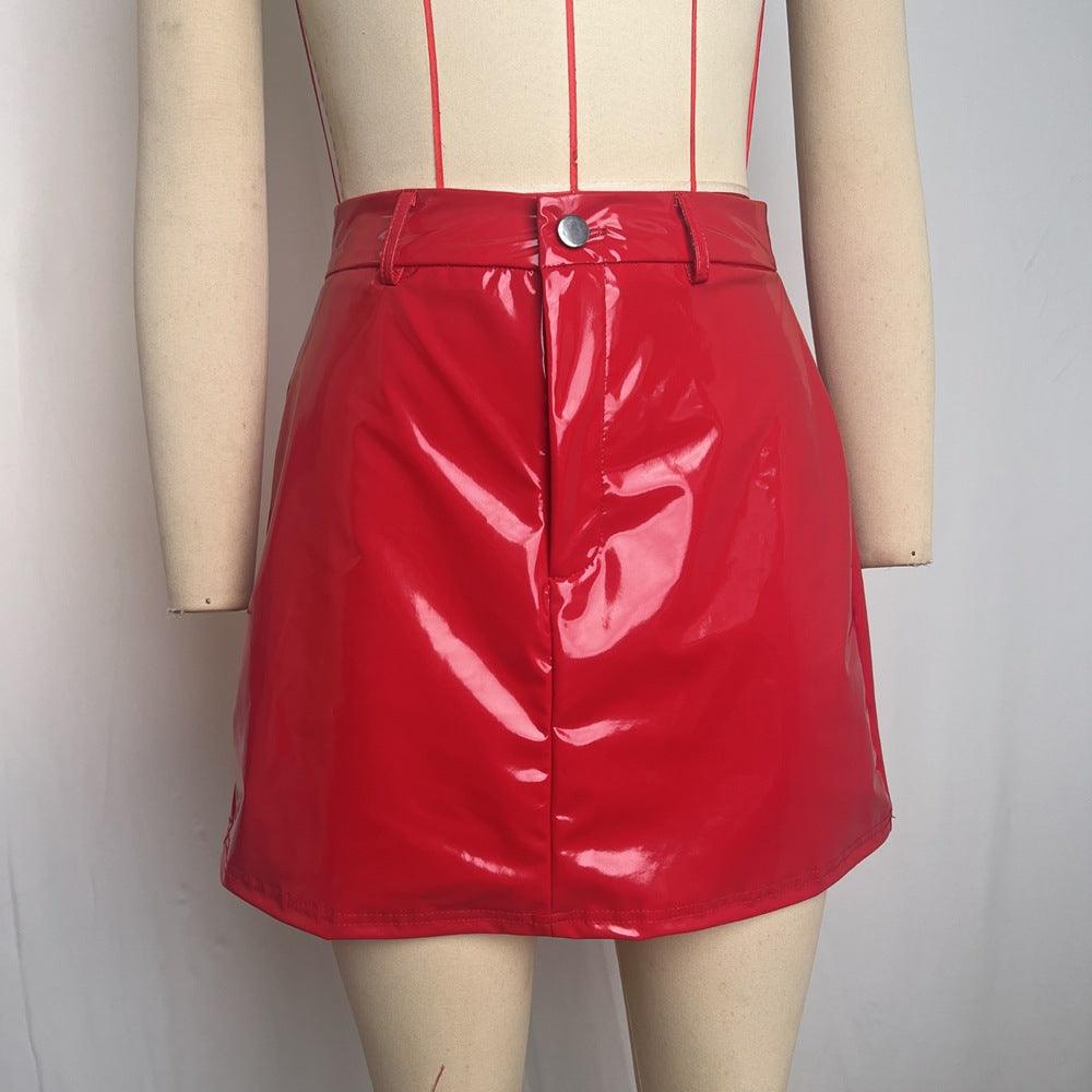 Red  Leather Mini Skirt