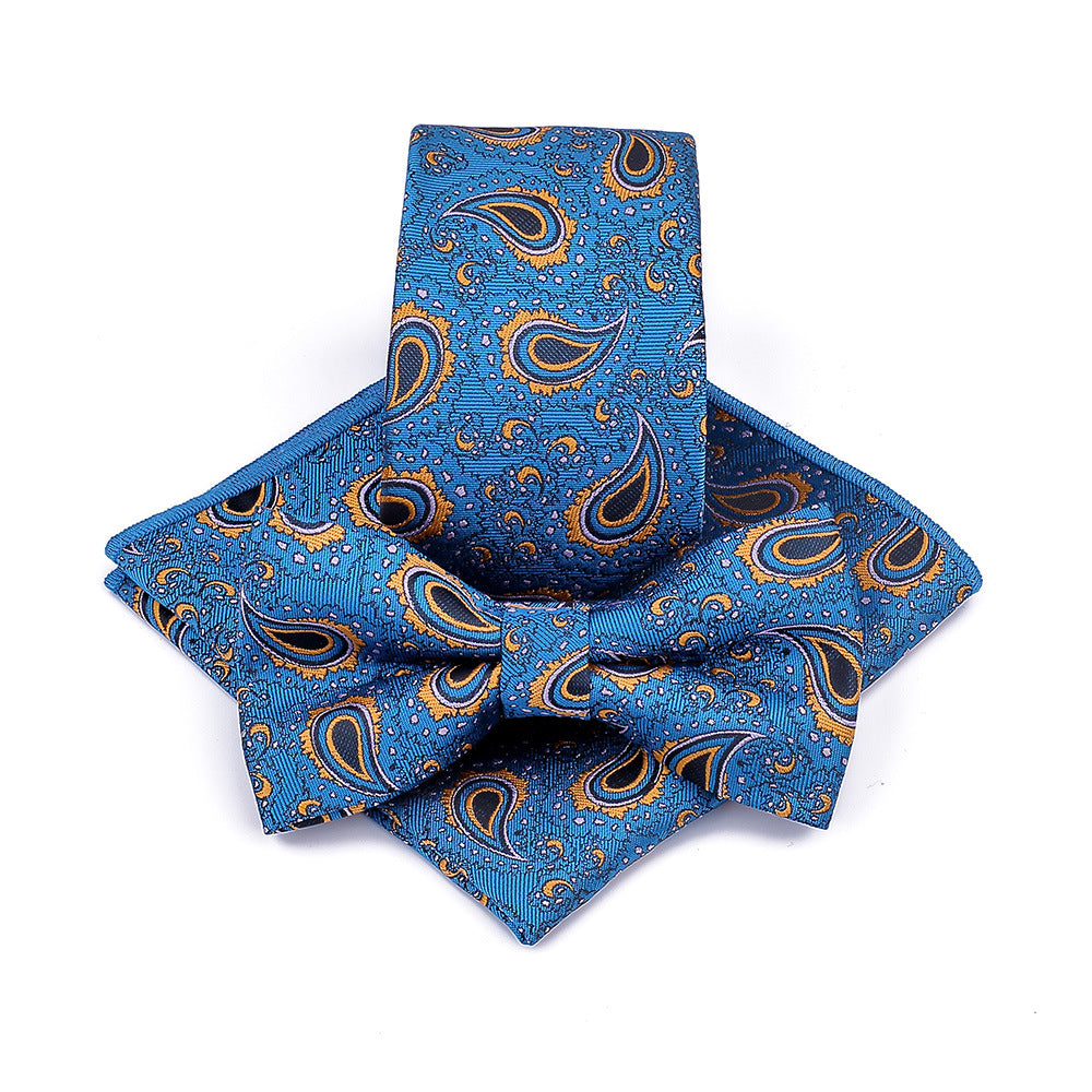 Polyester Tie Men's Jacquard Cashew Flower Floral Bow Tie Set