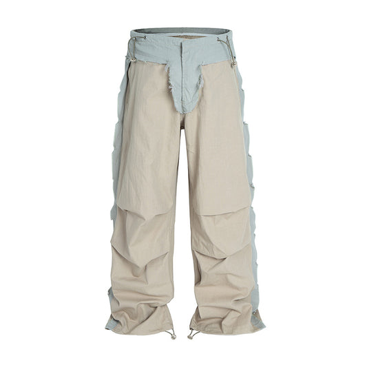 Harajuku Style Denim Cargo Trousers with Drawstring Cuffs