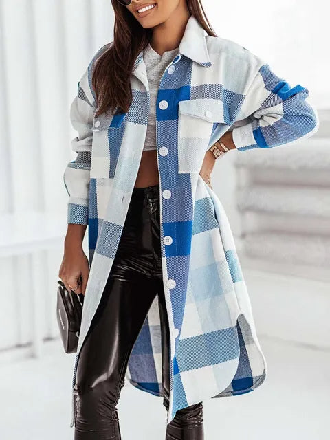 Thick Long Plaid Jacket Coat for Women - Harajuku Style
