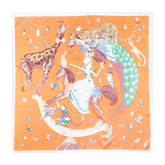 Handmade Silk Curled Scarf - Circus Animal Print 90cm