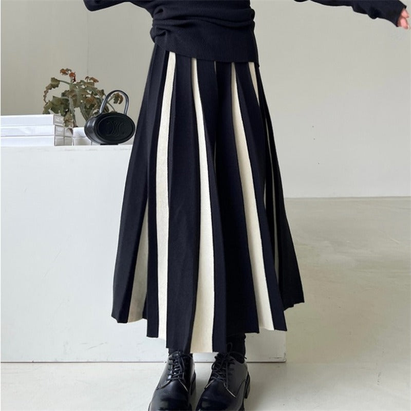 Harajuku Style Casual Hit Color Knitted A-Line Skirt