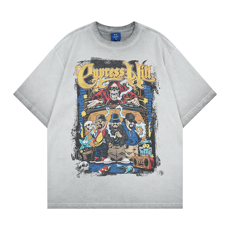 Hardcore Rock Band Short-Sleeved Tee — Harajuku Street Style Cotton Blend