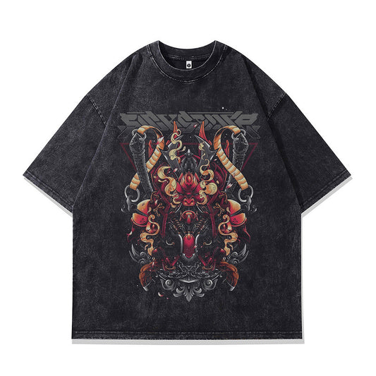 Vintage Japanese Ukiyo-e Print Cotton Tee for Men