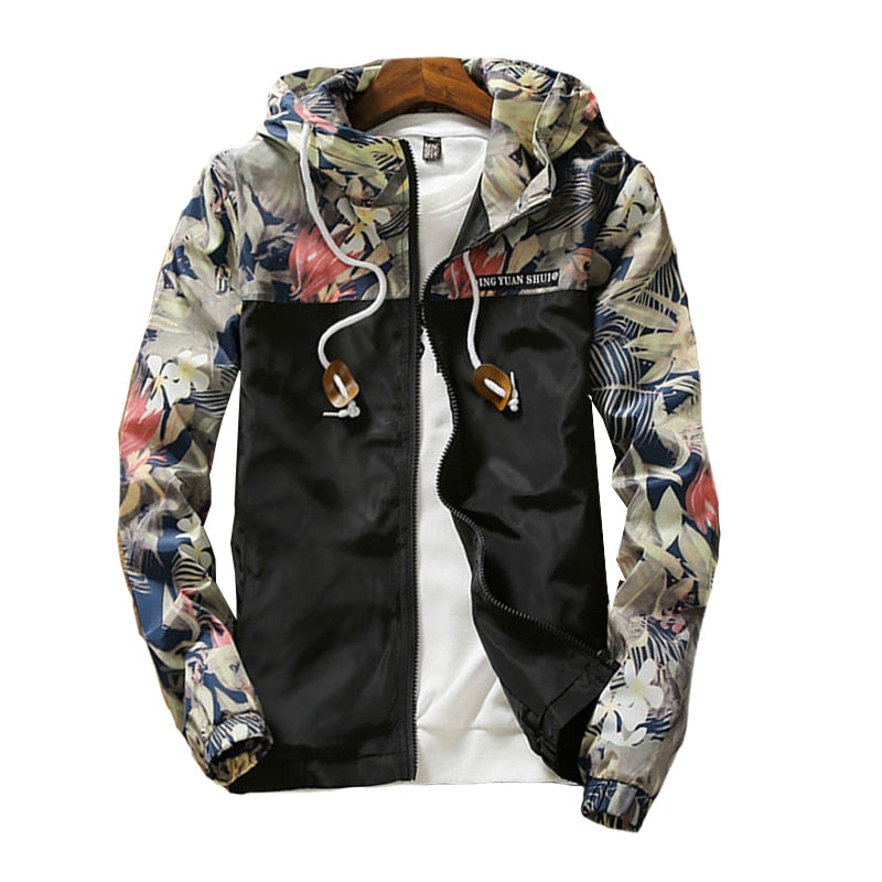 Men's Floral Hooded Windbreaker Jacket