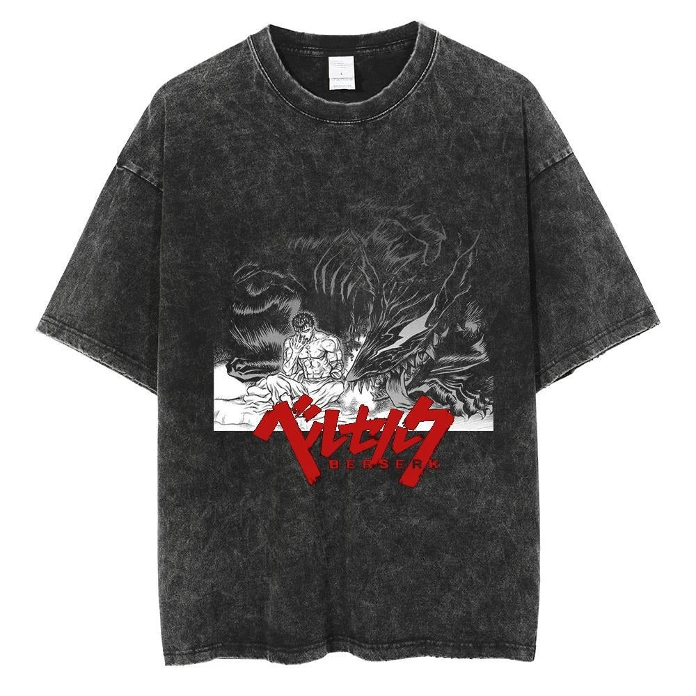 Men's Washed Black Hip Hop Streetwear T-Shirt