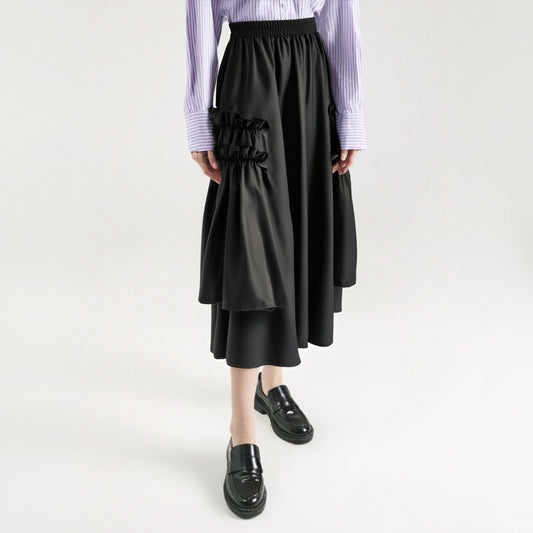 Playful Ruffle Edge Black Irregular Skirt