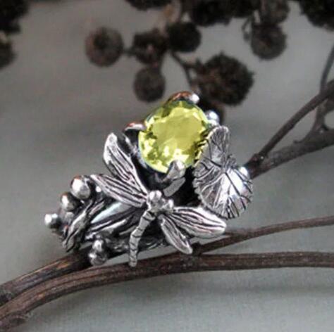 Black Lotus Leaf Dragonfly Party Ring