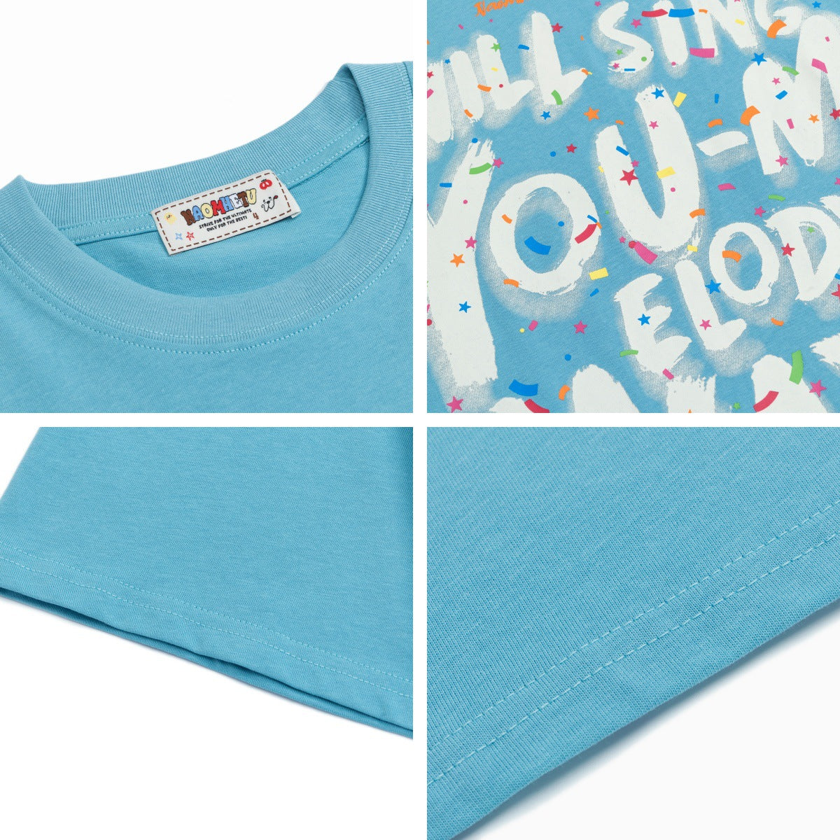 Ribbon Letter Print Pure Cotton T-Shirt