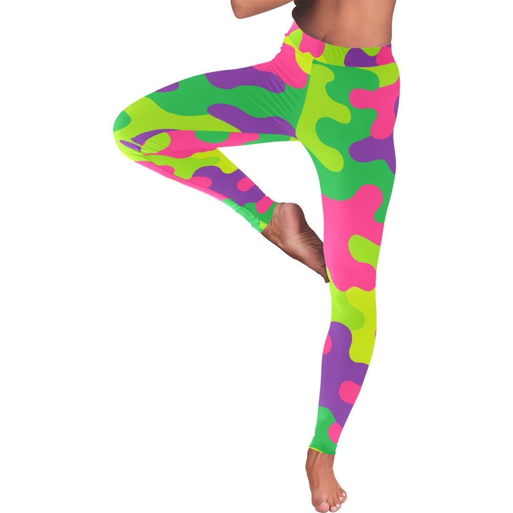 Neon Rainbow Camo Women's All-Over Low Rise Leggings