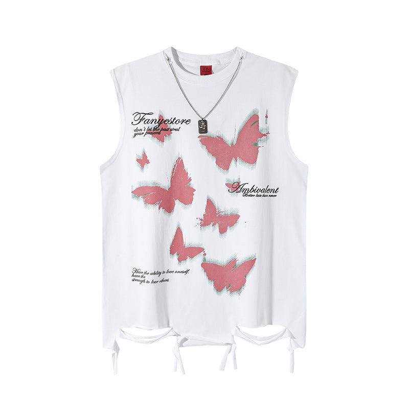 Harajuku Style Distressed Graffiti Butterfly Vest
