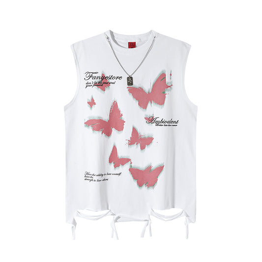 Harajuku Style Distressed Graffiti Butterfly Vest