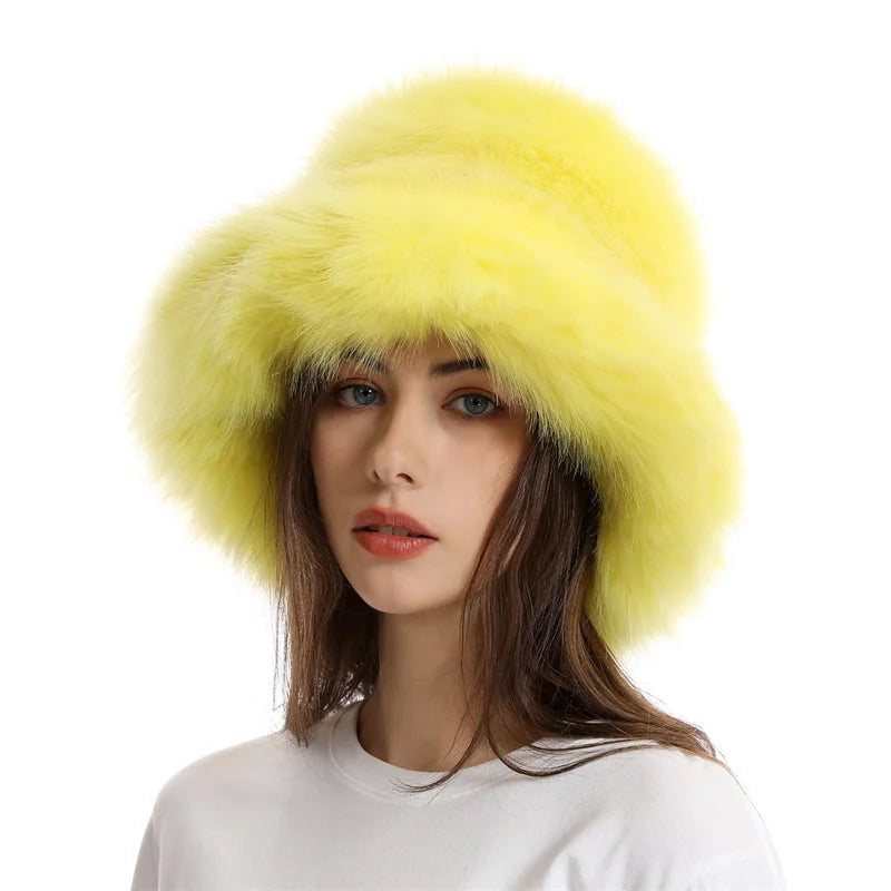 Elegant Faux Fur Fisherman Hat for Women