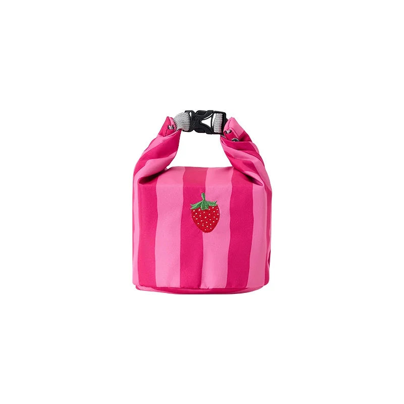 Pink Striped Strawberry Cat Insulated Lunch Bag