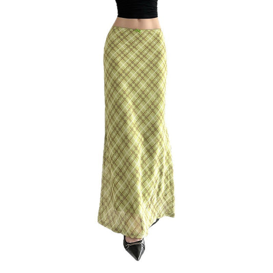Green Plaid Knitted Skirt - Summer Cool Thin Fitted Mermaid Skirt
