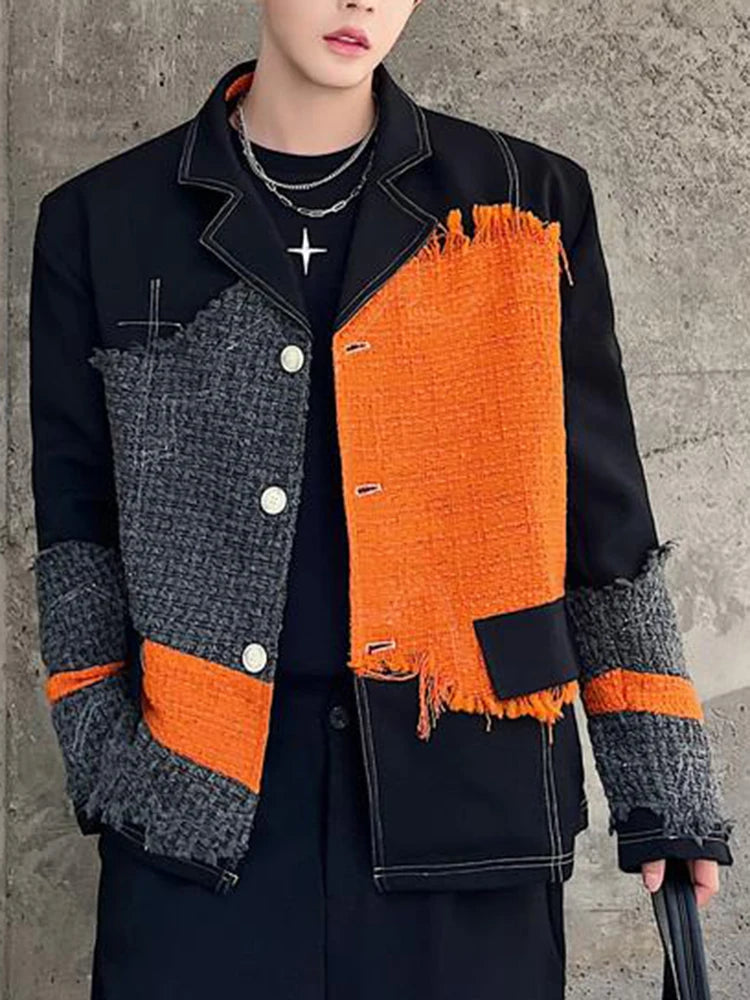 Playful Contrast Patchwork Tassel Blazer Coat for Women