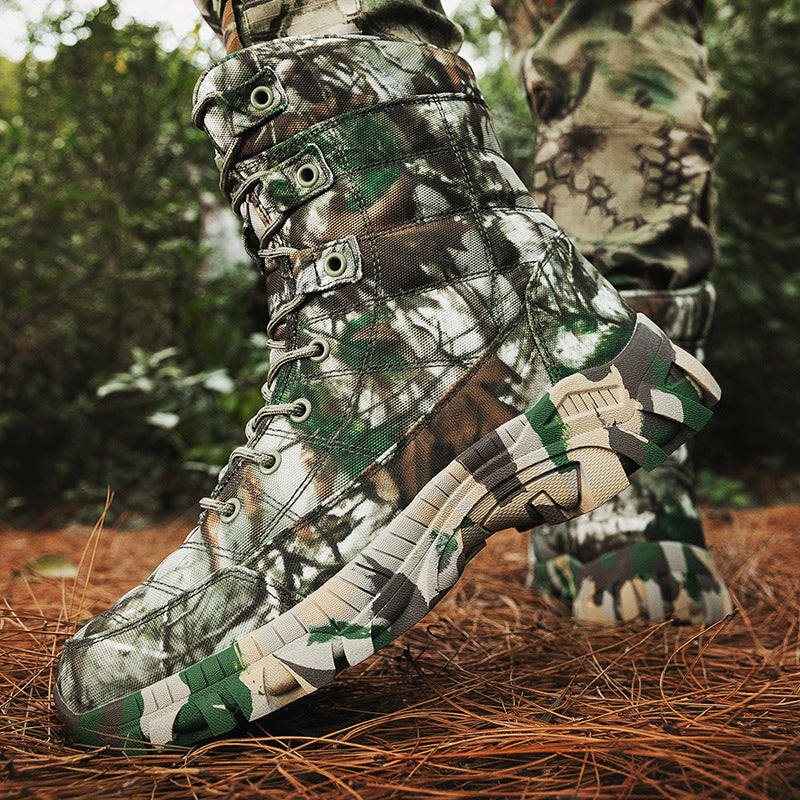 High-Top Outdoor Camouflage Hiking Boots for Men - Training Footwear