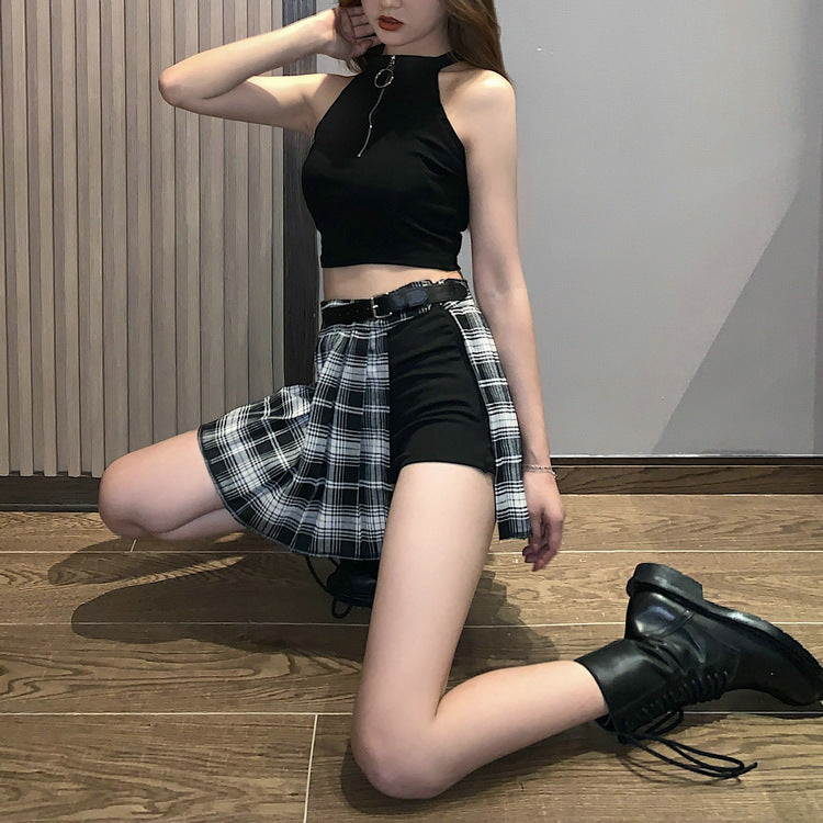 Summer Pleated Mini Skirt for Women - High Waist A-Line Slim Fit Plaid Irregular Style