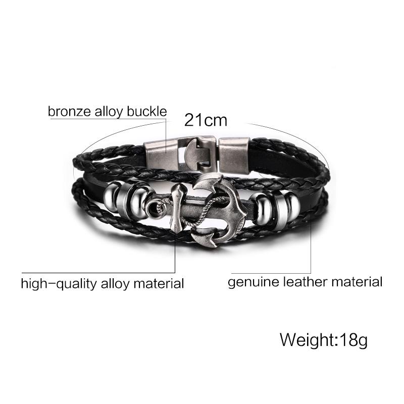 Harajuku Black Braided Leather Anchor Bracelet for Men