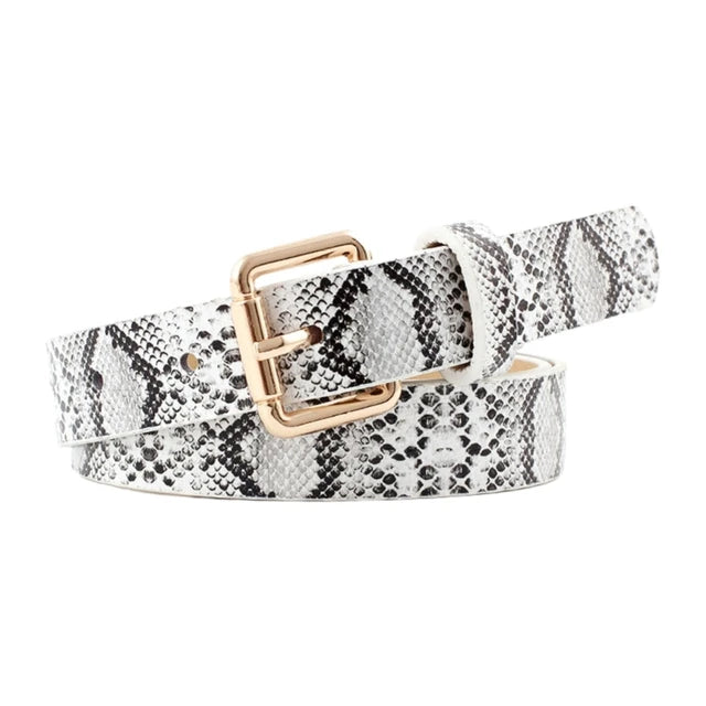 Vintage Leather Snake Pattern Waist Belt for Women