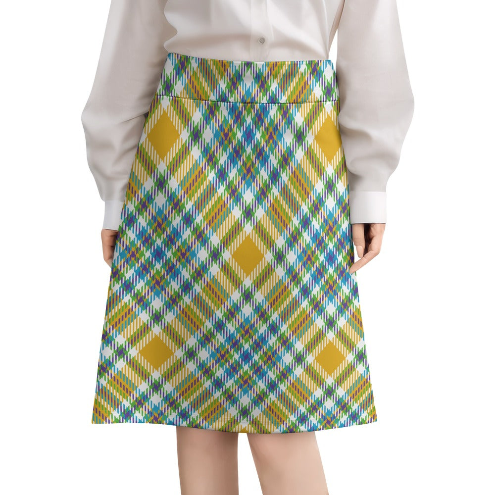 Yellow Plaid Zipper Skirt Women's Short Dress