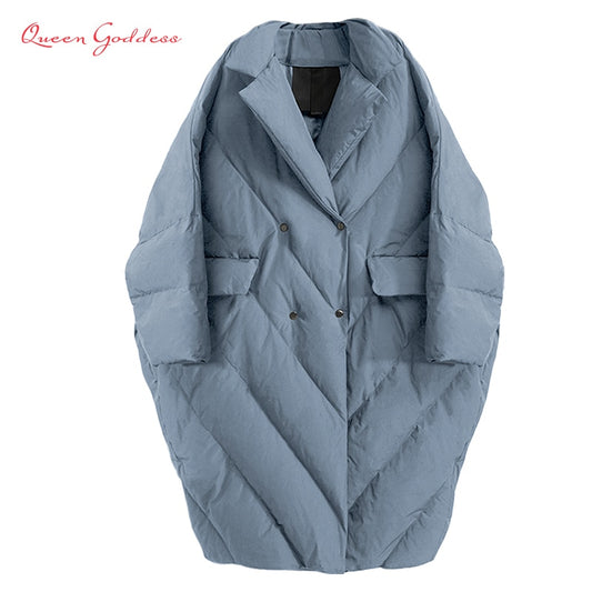 Harajuku Style Oversized Long Down Jacket for Women
