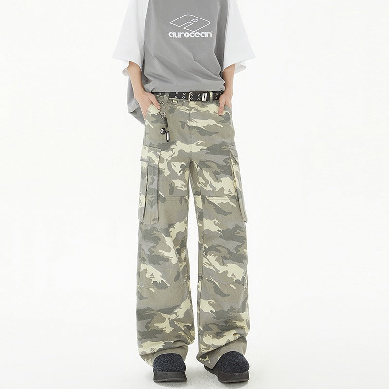 Harajuku Style Camouflage Wide Leg Jeans for Men
