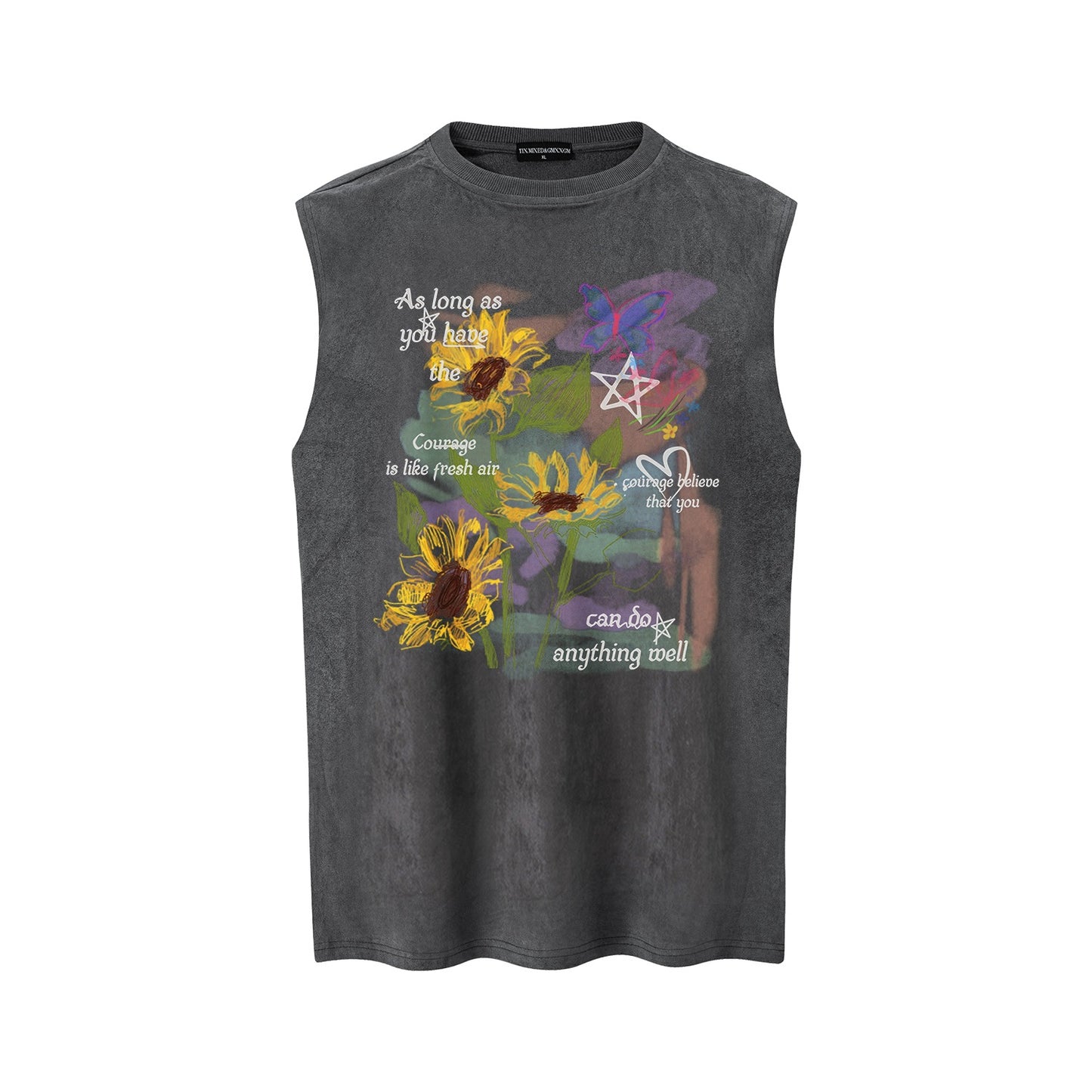 Sunflower Printed Vest — Vintage Cotton Blend Loose Fit Harajuku Style