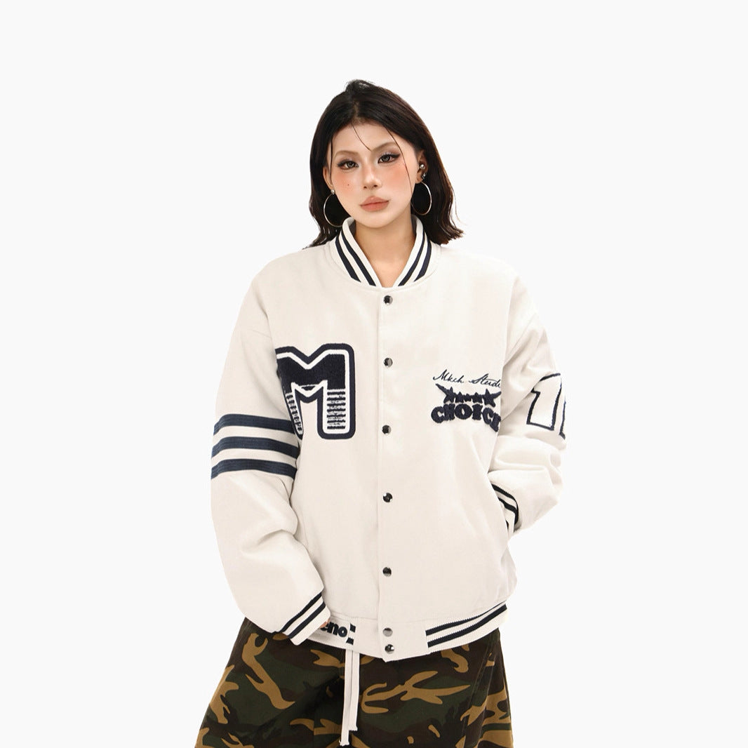 Unisex Loose Thick Cotton-Padded Varsity Jacket