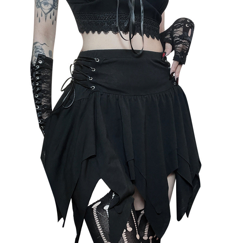 High Waist Adjustable Irregular Burnt Flower Skirt -  Dark Fashion Versatile Short Skirt