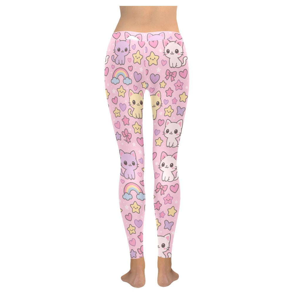 Pink Harajuku Cat Rainbow Collage Women's All-Over Low Rise Leggings