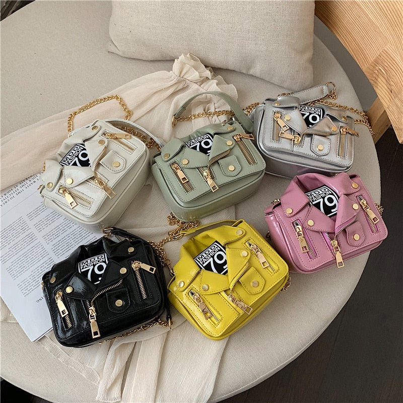 Harajuku Style Motorcycle Bag with Rivets & Zipper