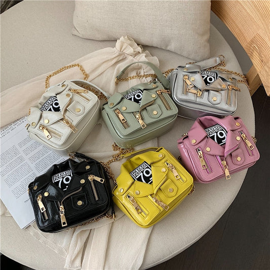 Harajuku Style Motorcycle Bag with Rivets & Zipper