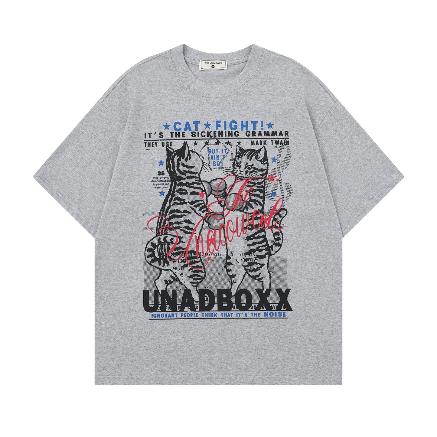 Boxing Cat Printed Short Sleeve Tee — Harajuku Style Floral Loose Fit
