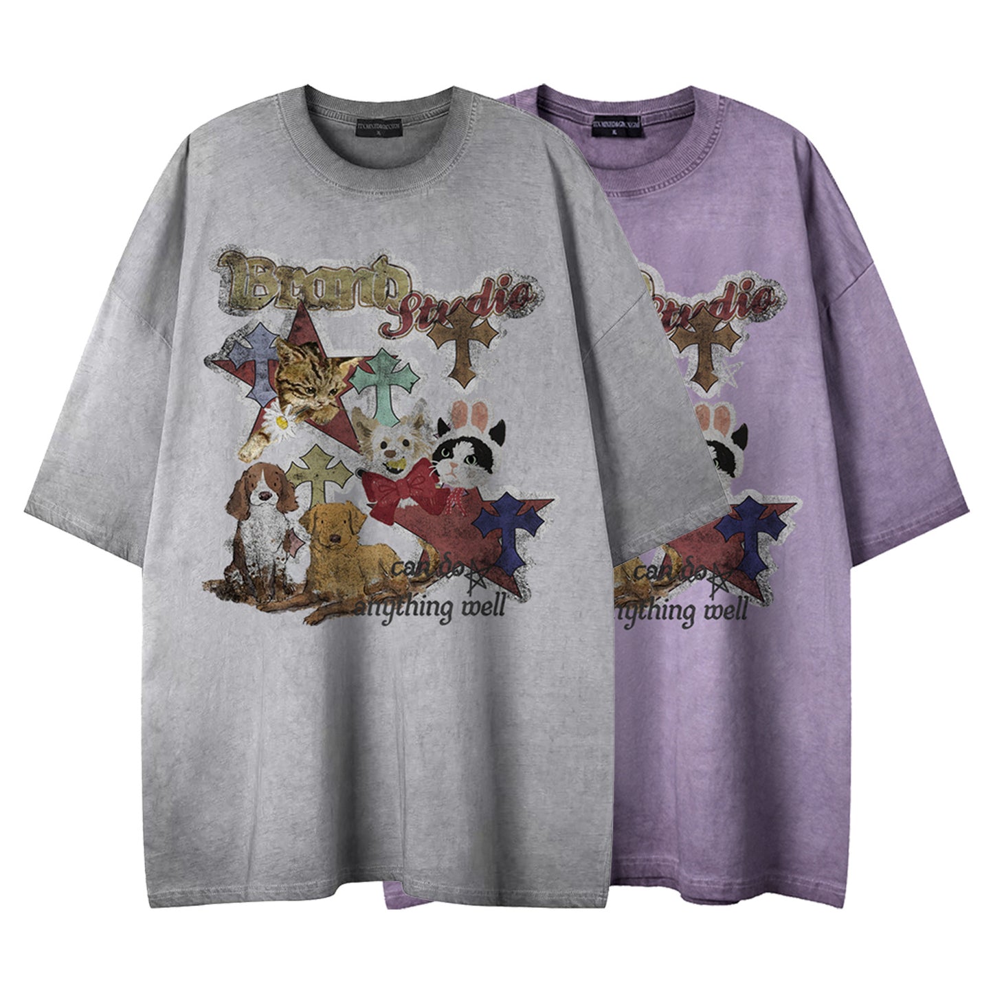 Harajuku Cat & Dog Animal Print Short Sleeve Shirt — Bold Harajuku Style