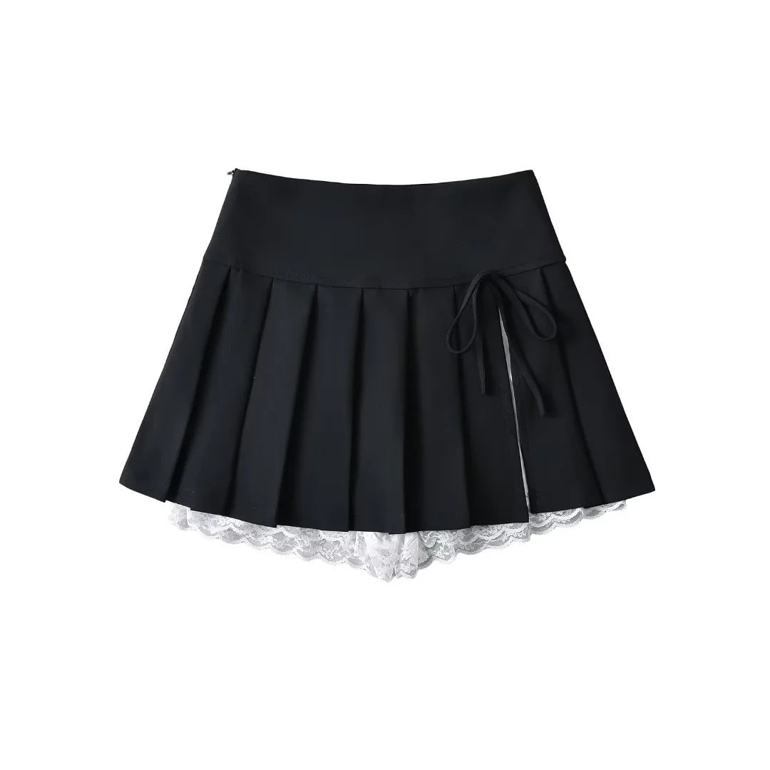 Bow Lace Pleated Skirt