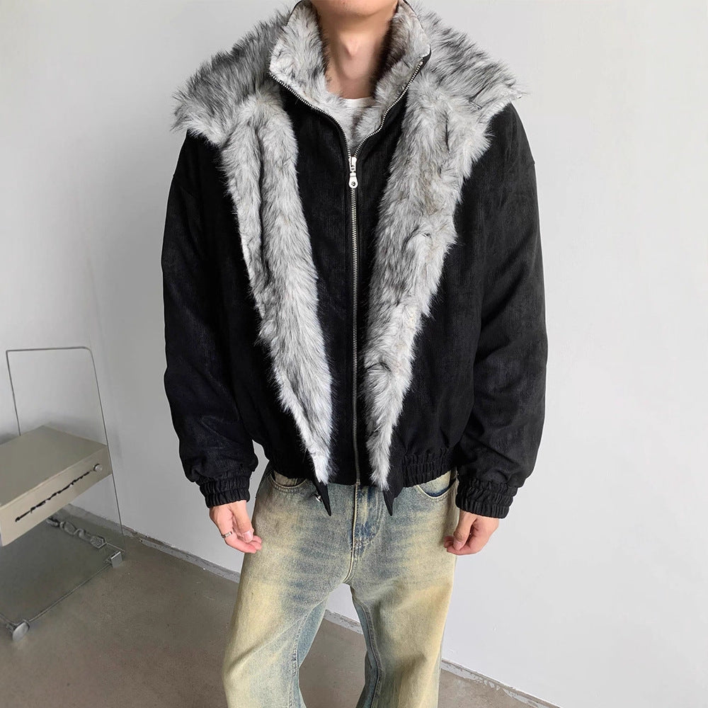 Men's Cotton Coat - Faux Fur Two-Piece Double-Layer  Cotton Coat