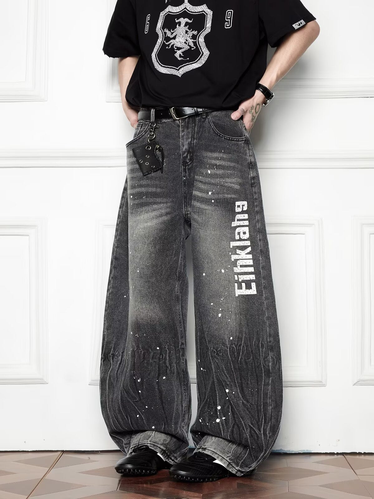 Splash Ink Wash Wide Leg Denim Pants