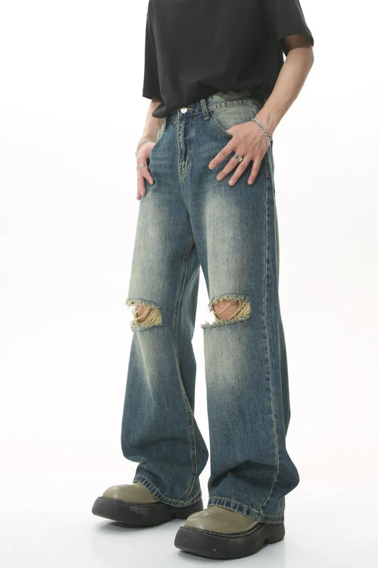 Distressed Wide Leg Jeans - Harajuku Style