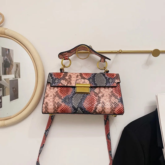 Playful PU Leather Snakeskin Print Crossbody Bag