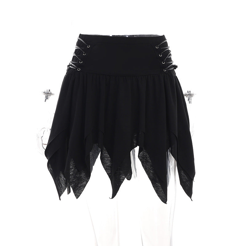 High Waist Adjustable Irregular Burnt Flower Skirt -  Dark Fashion Versatile Short Skirt
