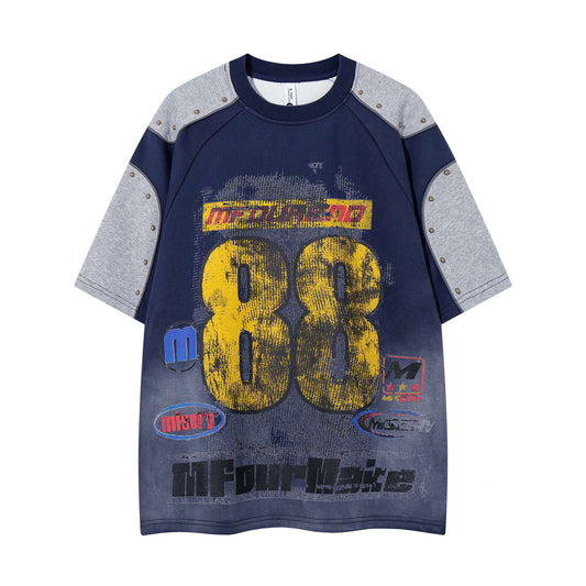 88 Number Rivet Short Sleeve — Harajuku Street Tee (Blue / Gray)