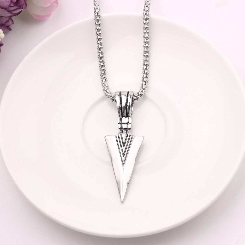 Matte Black Long Necklace with Arrow Pendant - Harajuku Style