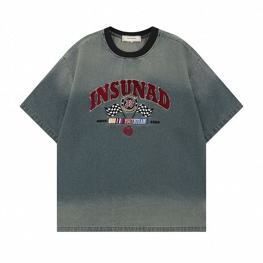 Harajuku-Inspired Letter Embroidery Gradient T-Shirt