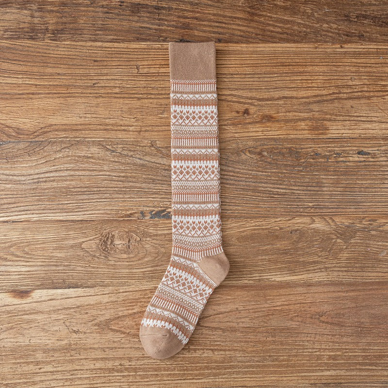 Women's Ethnic Style Knee Socks - Harajuku Striped Cotton