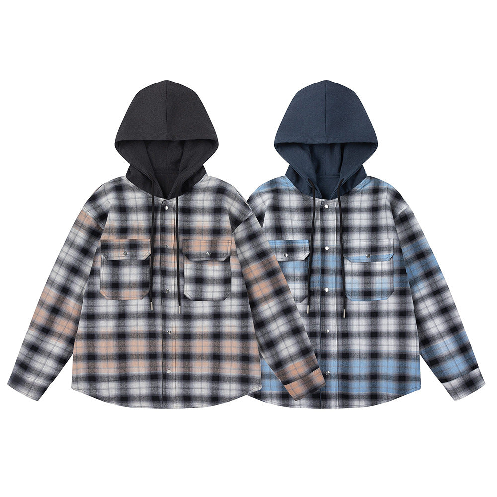 Reversible Tie-Dye Plaid Hooded Shirt for Men
