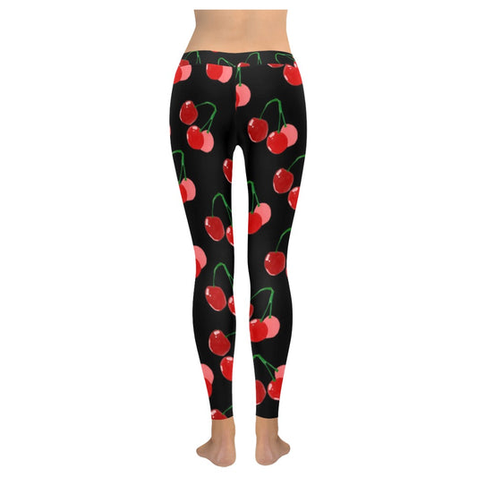 Harajuku Black Cherry Women's All-Over Low Rise Leggings