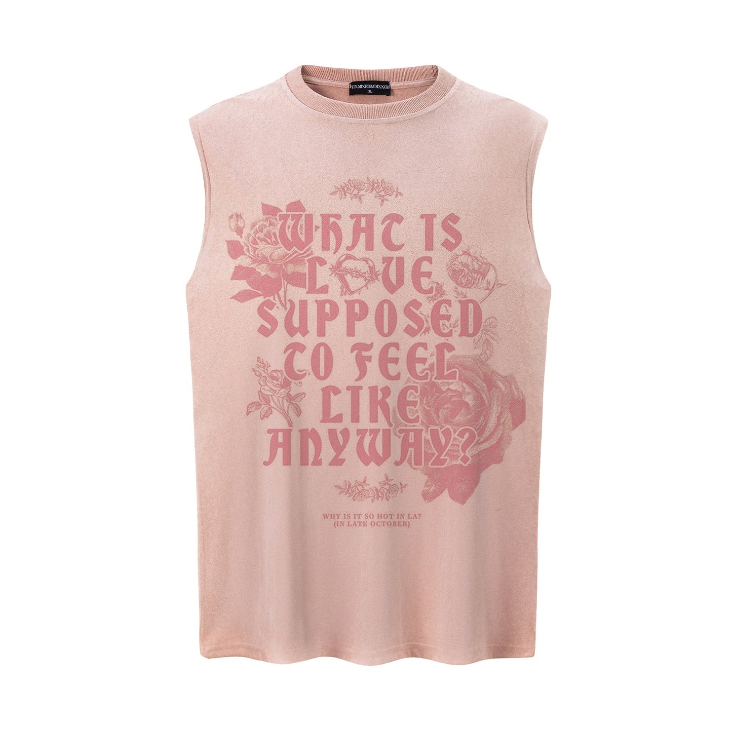 Rose Text Printed Vest — Harajuku Style Cotton-Blend Loose Fit Vest