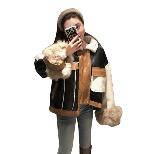 Women's Vintage Faux Leather Color Block Jacket