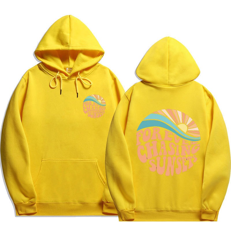 Chasing Sunsets Harajuku Style Cuff Thread Hoodie